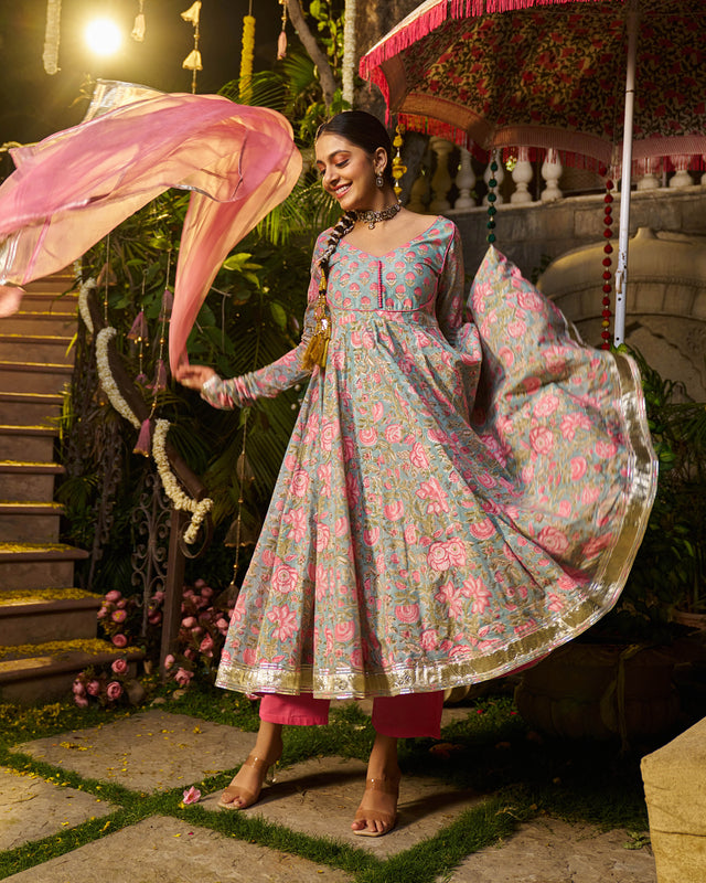 Sahil Handblock Cotton Gotapatti Suit Set