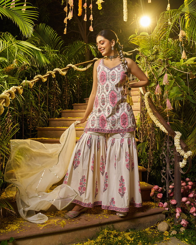 Barq Handblock Cotton Gotapatti Sharara Set