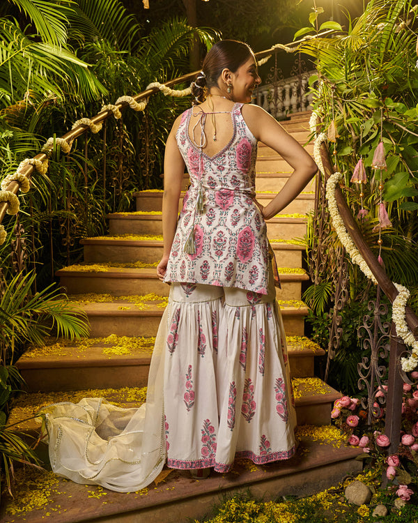 Barq Handblock Cotton Gotapatti Sharara Set