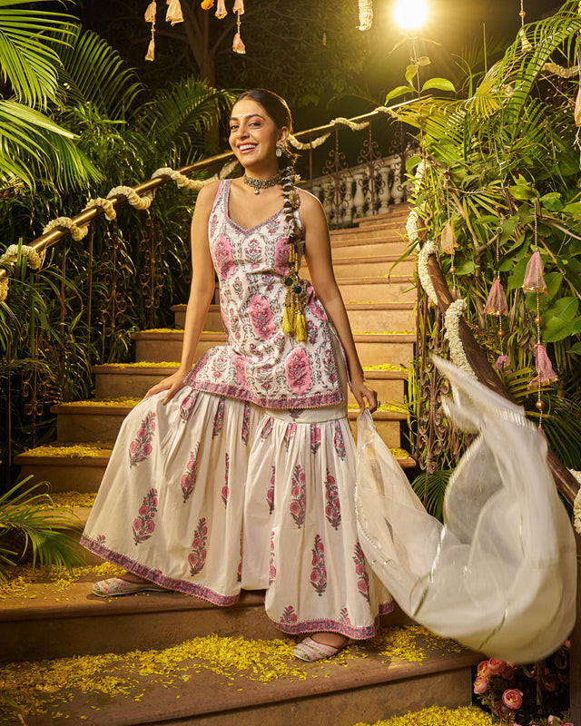 Barq Handblock Cotton Gotapatti Sharara Set