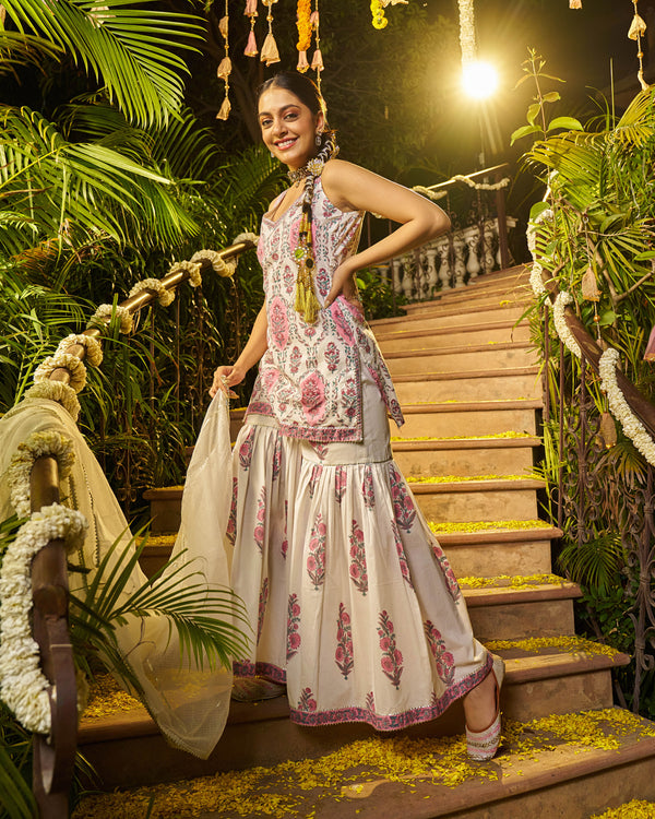 Barq Handblock Cotton Gotapatti Sharara Set