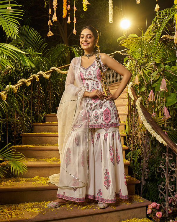 Barq Handblock Cotton Gotapatti Sharara Set