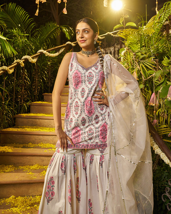 Barq Handblock Cotton Gotapatti Sharara Set