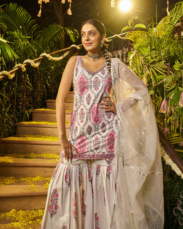 Barq Handblock Cotton Gotapatti Sharara Set