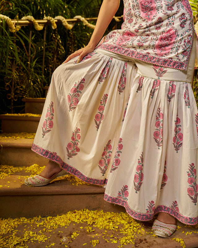 Barq Handblock Cotton Gotapatti Sharara Set