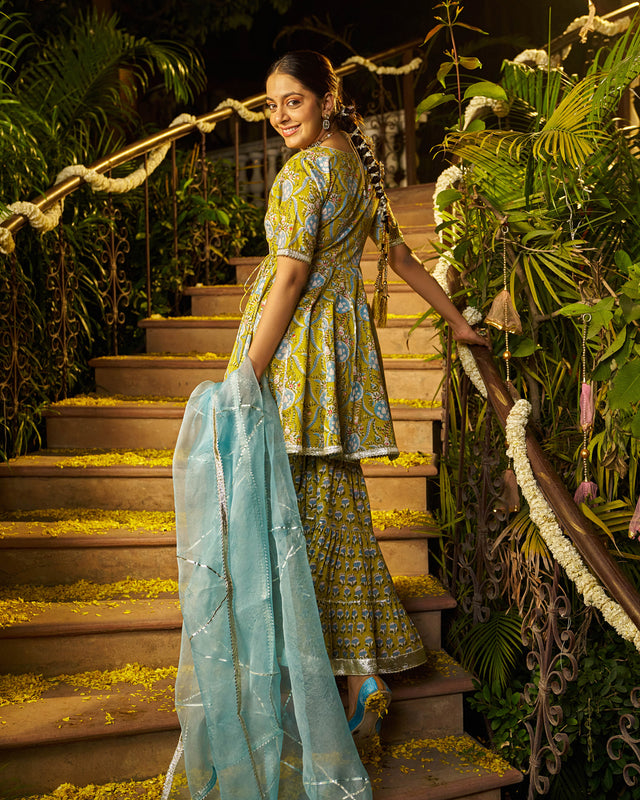 Izza Handblock Cotton Gotapatti Sharara Set