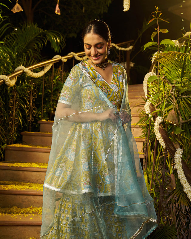 Izza Handblock Cotton Gotapatti Sharara Set