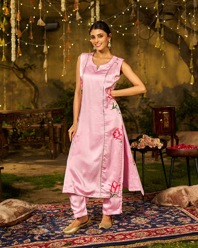 Ishq Satin Handpainted Kurta Set