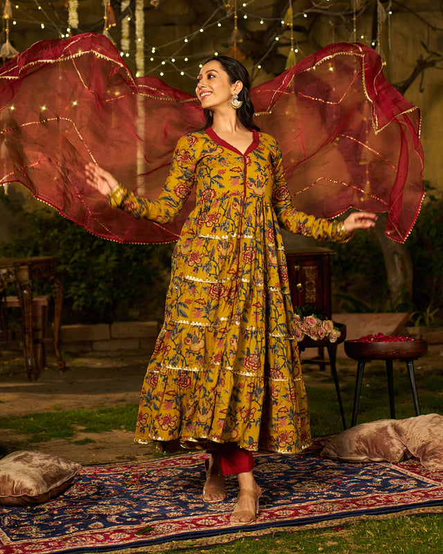 Noor Handblock Cotton Gotapatti Suit Set