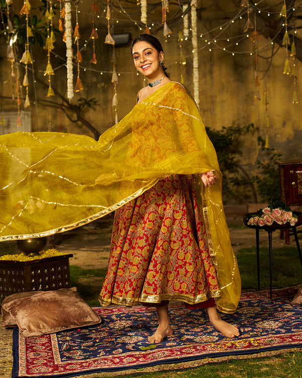 Kira Handblock Cotton Gotapatti Suit Set