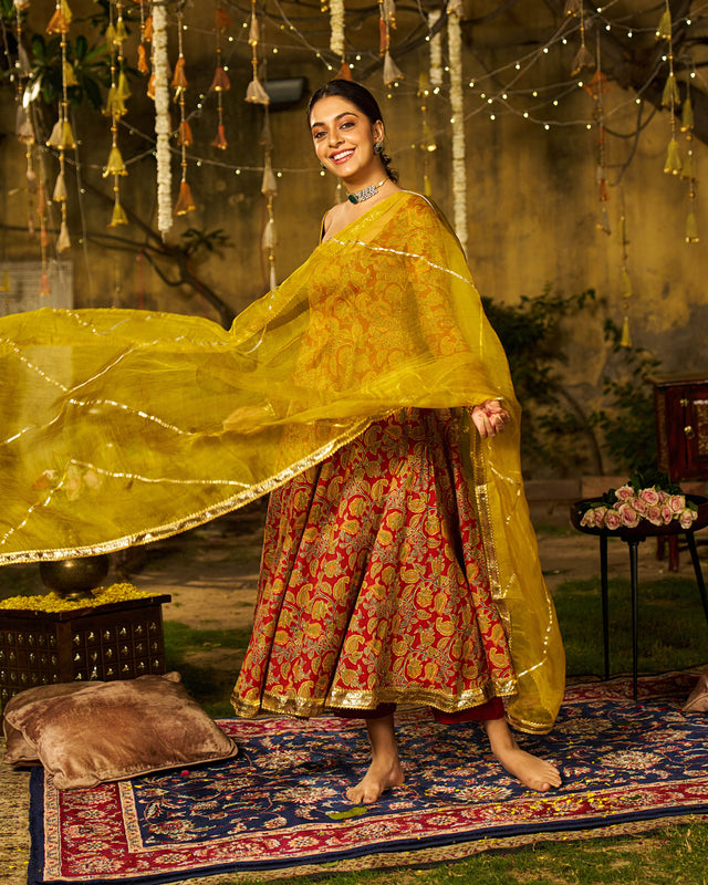 Kira Handblock Cotton Gotapatti Suit Set