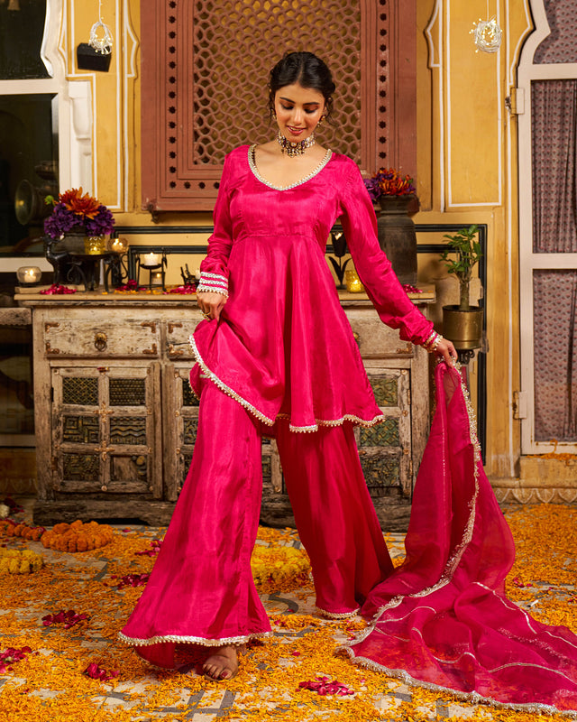 Raahein Silk Gotapatti Sharara Set