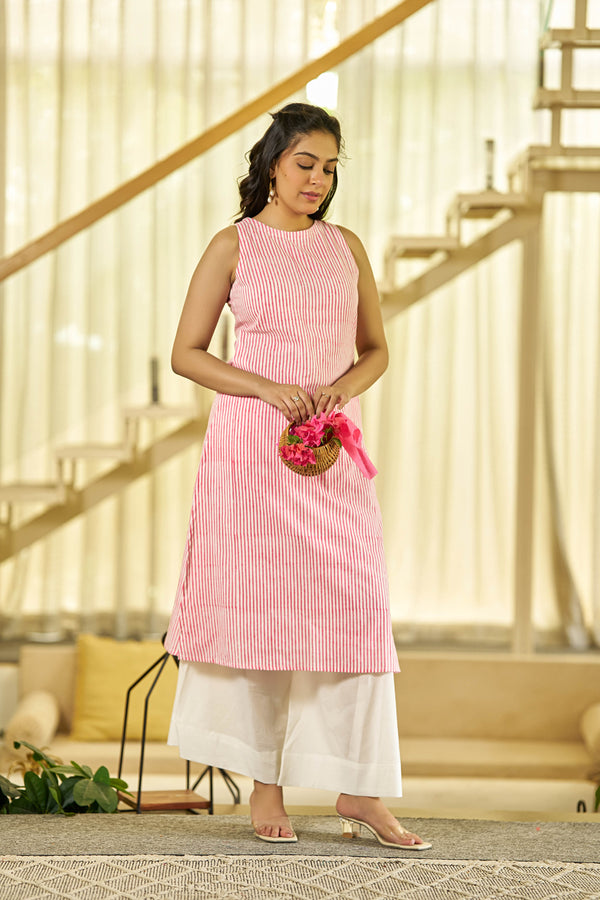 Pink Strip kurta set