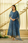 Noor Indigo handblock Anarkali suit set