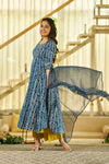 Noor Indigo handblock Anarkali suit set