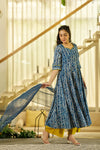 Noor Indigo handblock Anarkali suit set