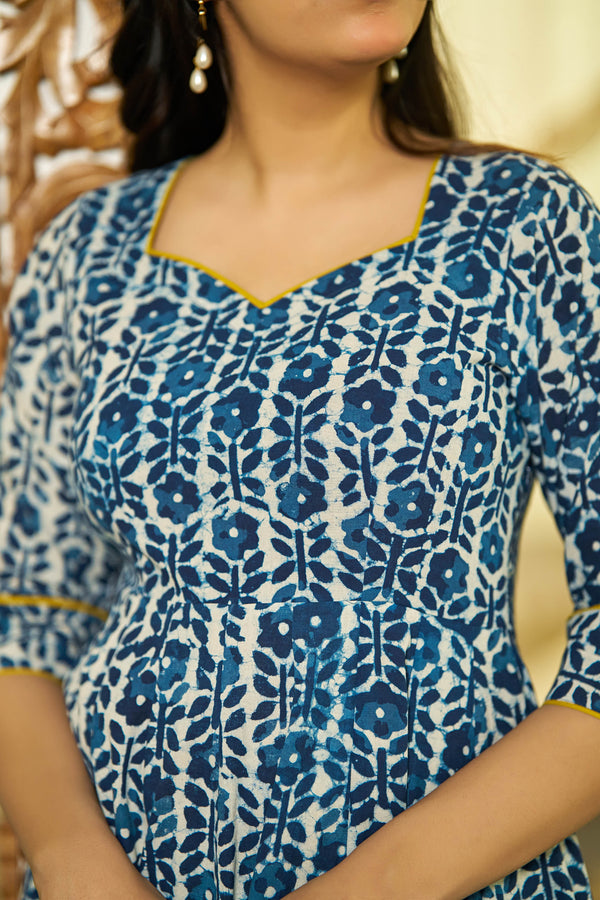 Noor Indigo handblock Anarkali suit set