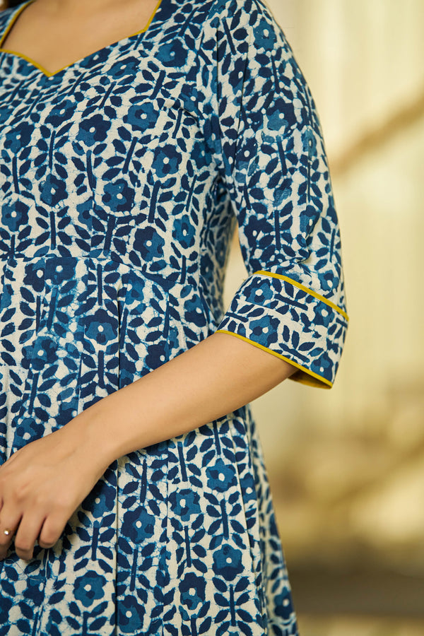 Noor Indigo handblock Anarkali suit set