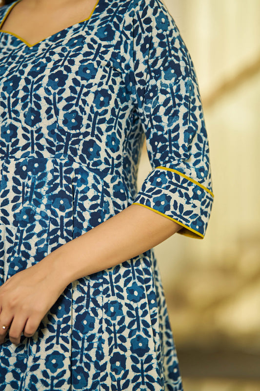 Noor Indigo handblock Anarkali suit set