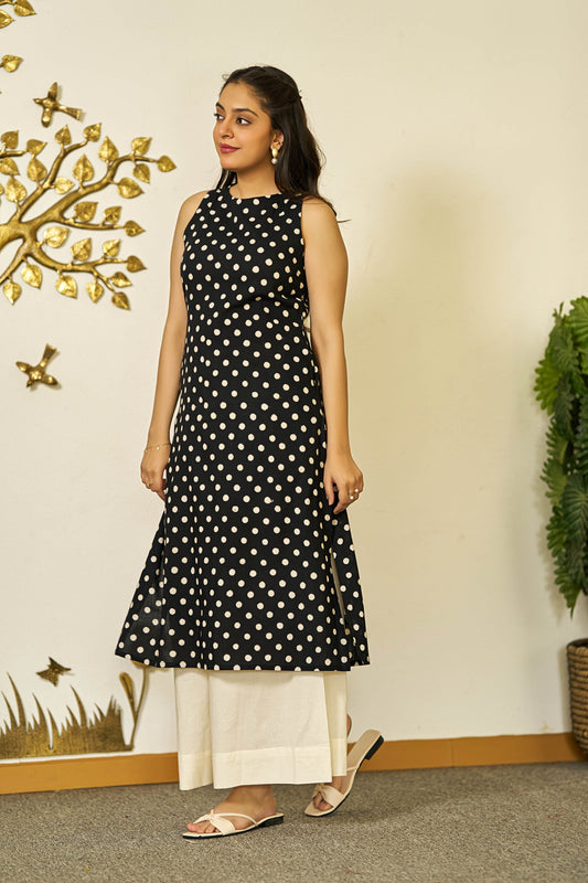 Polka grace handblock kurta set