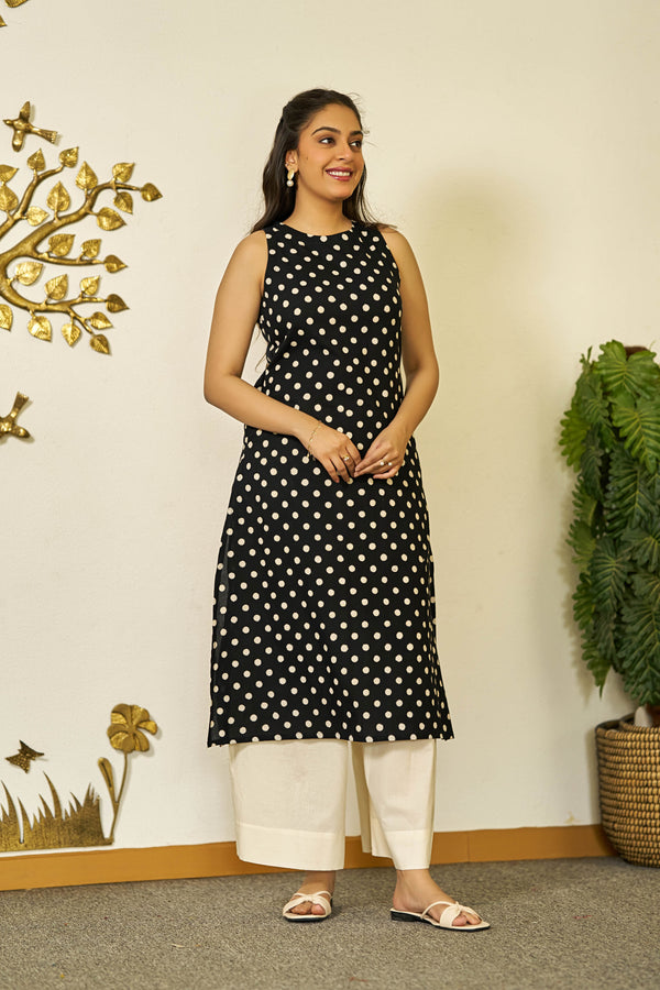 Polka grace handblock kurta set