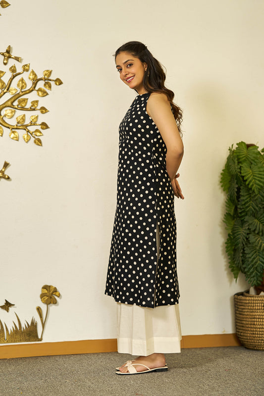 Polka grace handblock kurta set