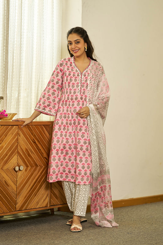Gul-e-Surkh handblock suit set