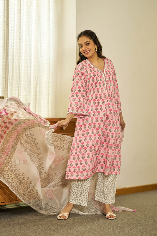 Gul-e-Surkh handblock suit set