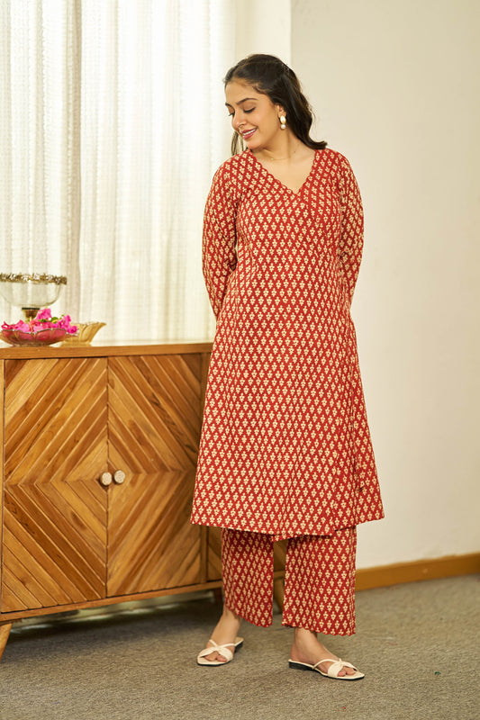 Gerua Bagru handblock kurta set