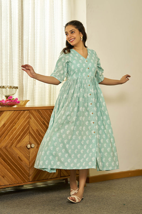 Leafy grace handblock dress