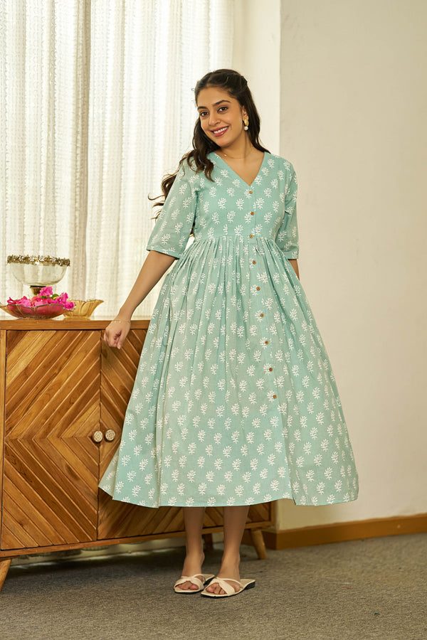 Leafy grace handblock dress