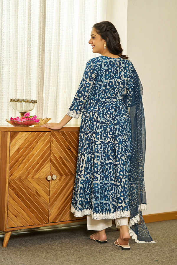 Neel Dabu handblock Anarkali set