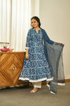 Neel Dabu handblock Anarkali set