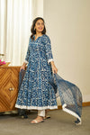 Neel Dabu handblock Anarkali set