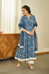 Neel Dabu handblock Anarkali set