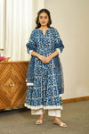 Neel Dabu handblock Anarkali set