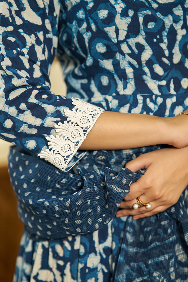 Neel Dabu handblock Anarkali set