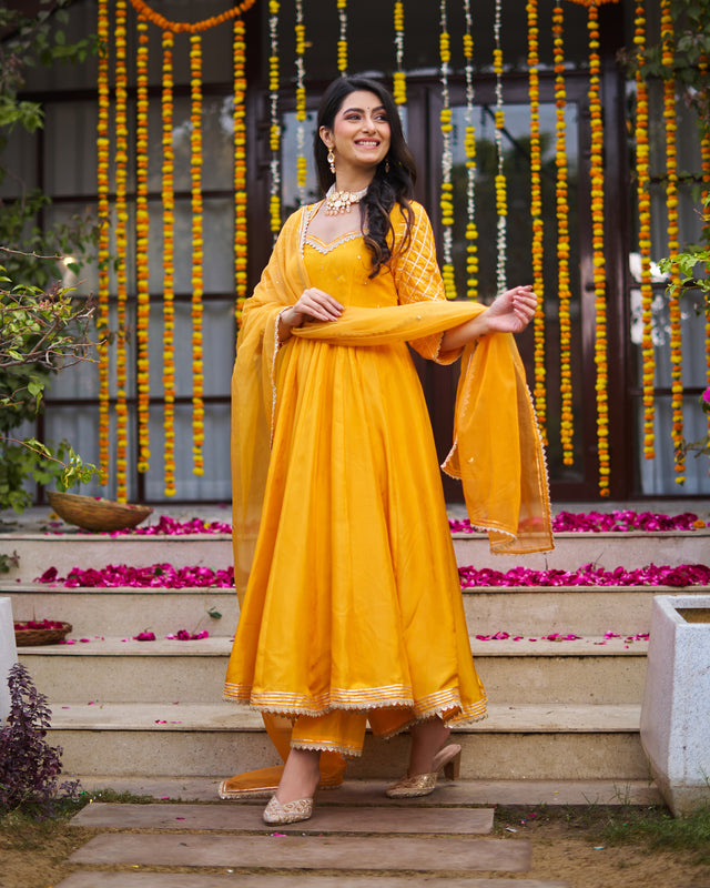 Tangerine Anarkali suit set