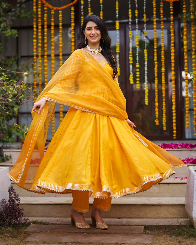Tangerine Anarkali suit set