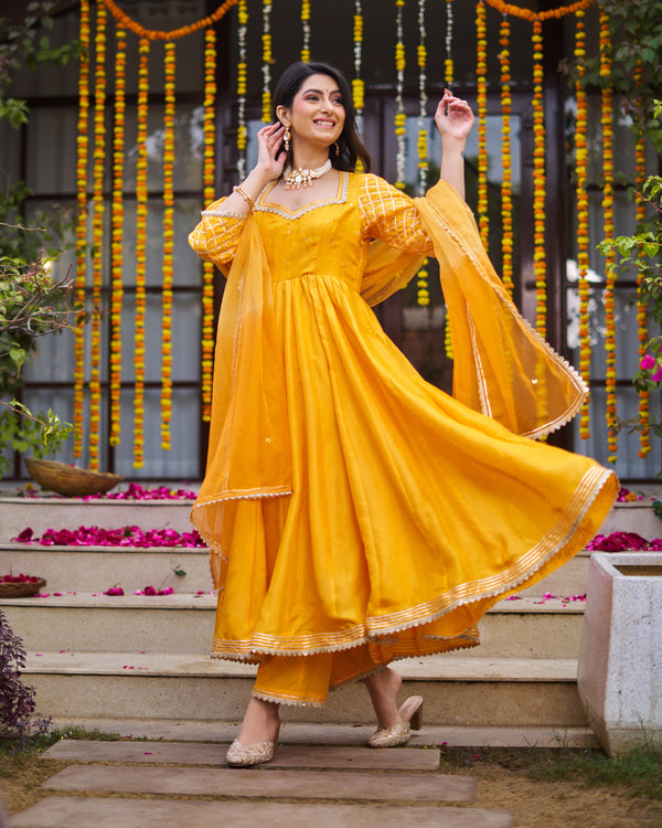 Tangerine Anarkali suit set