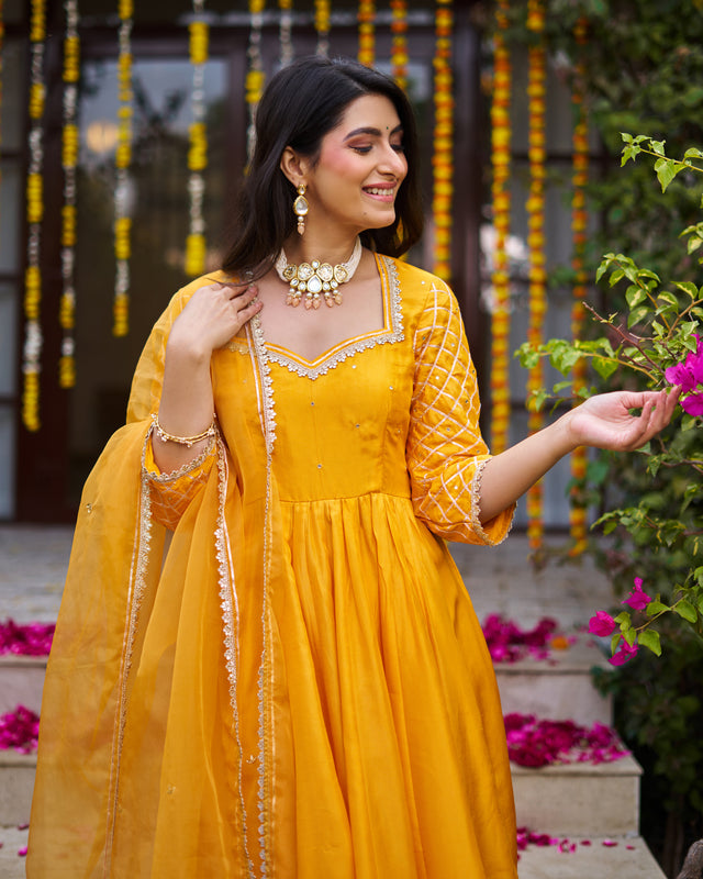 Tangerine Anarkali suit set