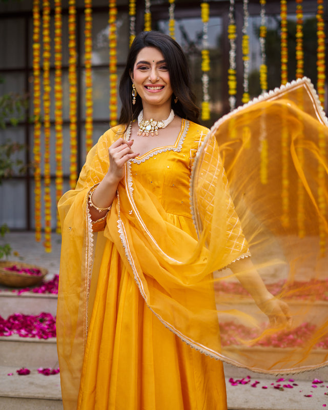 Tangerine Anarkali suit set