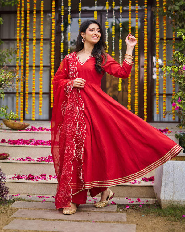 Laal basera anarkali suit set
