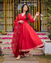 Laal basera anarkali suit set