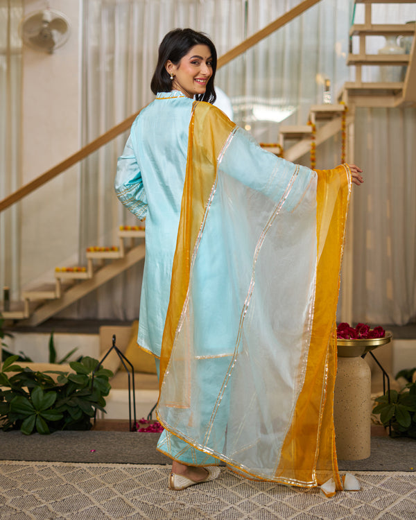 Ice Blue Upada silk suit set