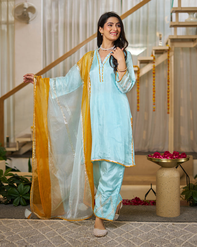 Ice Blue Upada silk suit set
