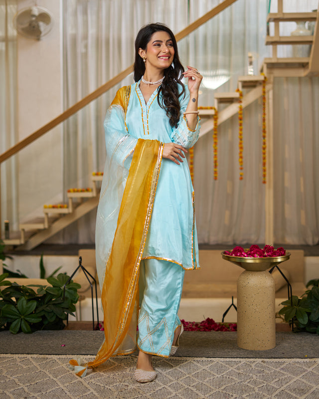Ice Blue Upada silk suit set