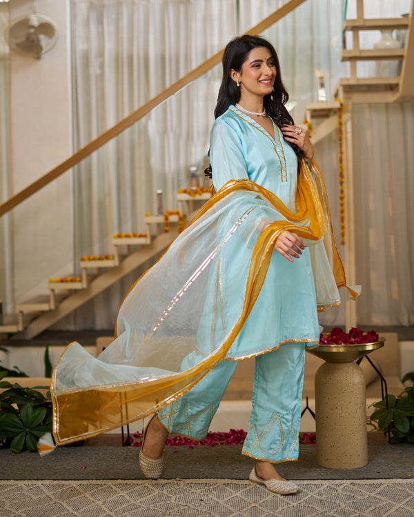 Ice Blue Upada silk suit set