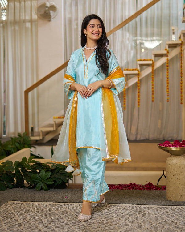 Ice Blue Upada silk suit set