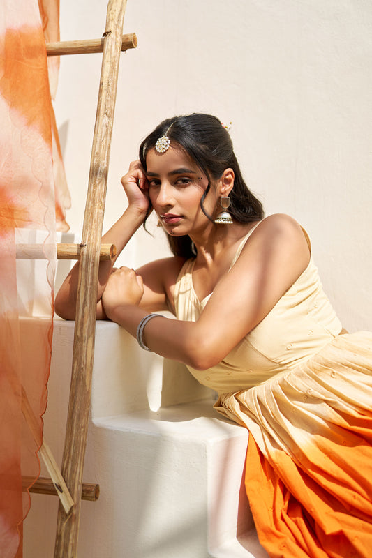 Gul Orange Ombre Cotton Schiffli Suit Set